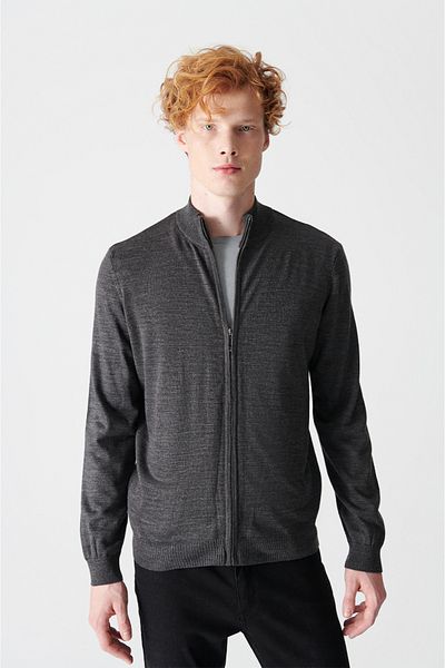 Avva Pánský antracitový stojáček se zipem Basic Cardigan E 005004