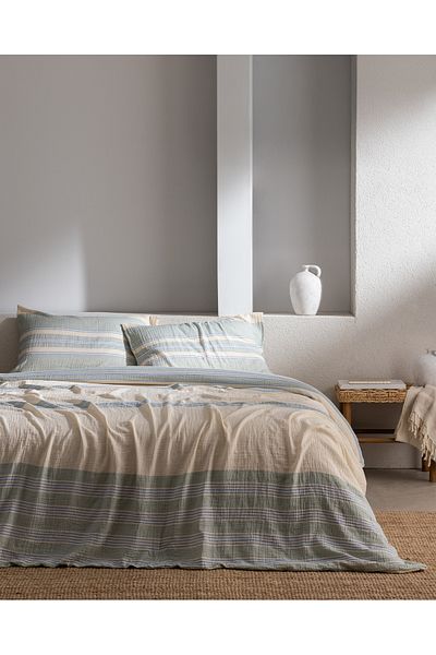 Madame Coco Sheryl Single Muslin Yarn Dyed Elastic Duvet Cover Set - Blue/Green