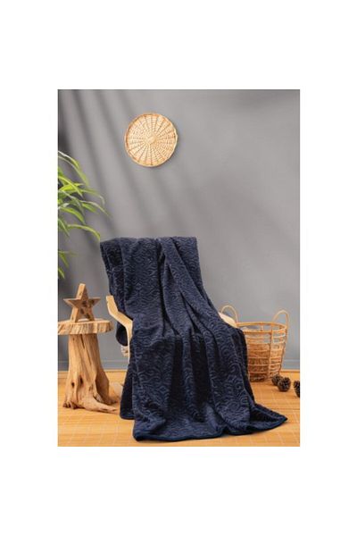 Cotton Box Luxury Embossed Blanket 220x240cm, Cotton Box Navy Blue