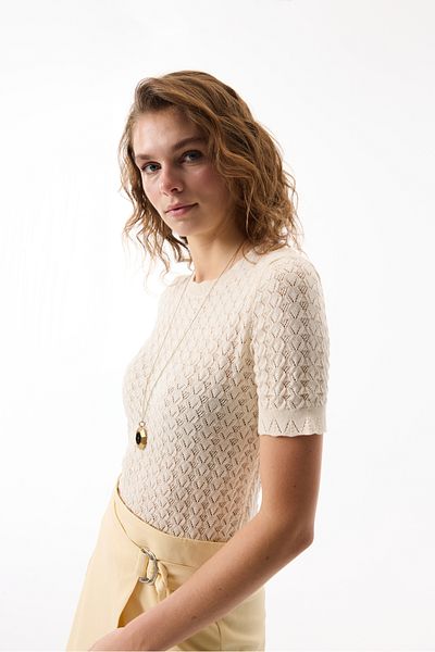 Mudo Knitted Patterned Short Sleeve Sweater