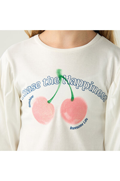 Juniors Slogan Print Round Neck Dress With Balloon Sleeves