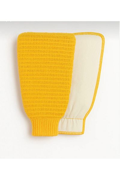 SYN AKSESUAR Double Sided Shower Scrub Exfoliating Glove - Elastic, Double Faced, Skin Friendly Premium Scrub - Yellow