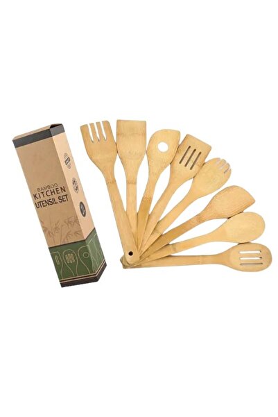 TECOS Set complet de ustensile pentru bucatarie din bambus, Tecos, 8 piese, i...