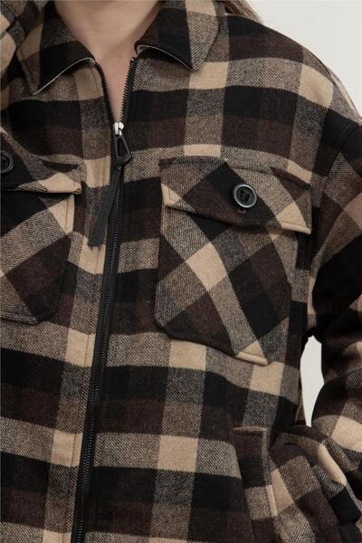 Replay Kadın Kahverengi Ekoseli Dış Gömlek
