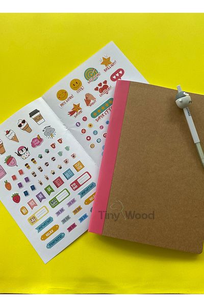 tiny wood Striped Sticker Kraft Cover Notebook Pink 18.5*26 50 Yp. You Design the Cover