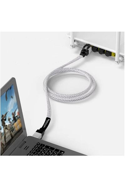 Ofnpftth Cablu Ethernet Cat7, Nylon/metal, Alb/negru, 100 cm