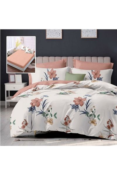 Pucioasa Lenjerie de pat din finet cu elastic, cearceaf pilota 200x220cm, 6 piese, flori botanice