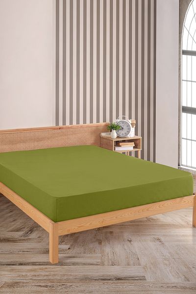 Karden Flower Premium 100% Cotton Double Combed Cotton Elastic Sheet - Green