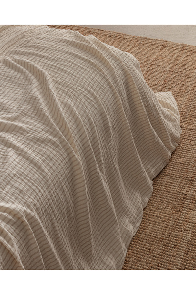 Madame Coco Agnes Single Muslin Yarn Dyed Elastic Duvet Cover Set - Beige