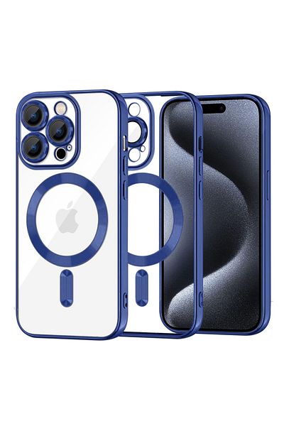 SKYDDAR INNOVATION Husă pentru iPhone 15 Pro, Luxury Shield Magsafe, protecție antișoc, albastră, set autocolante