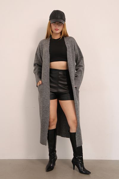 ALCHON U Neck Long Sleeve Midi Length Soft Textured Pocketed Simple Basic Plain Winter Autumn Knitwear Cardigan