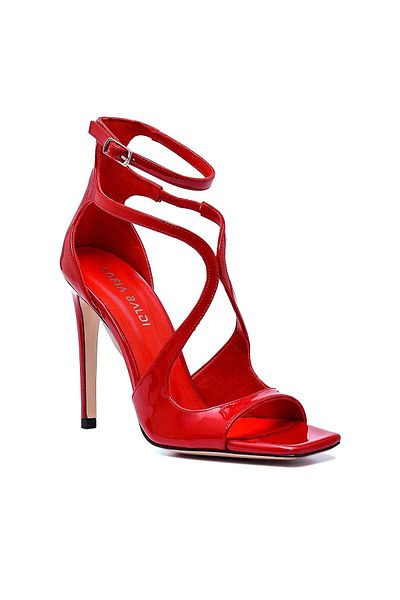 Sofia Baldi Fold Red Patent Leather Women's Heel Sandals