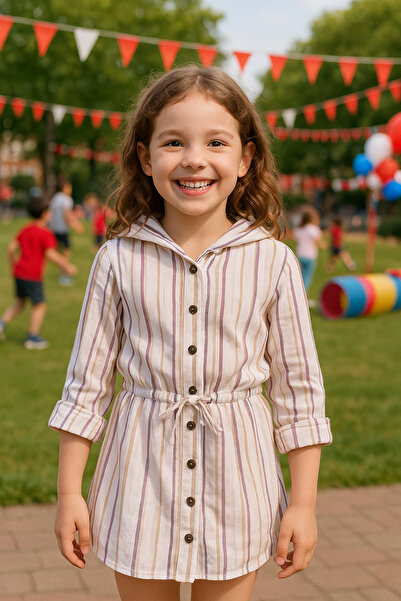 Hilal Akıncı Kids Kız Çocuk Kapüşonlu Simli Gömlek Elbise