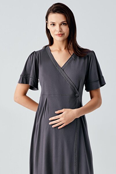 Artış Short Sleeve Stretchy Viscous Maternity Dressing Gown Nightgown Set