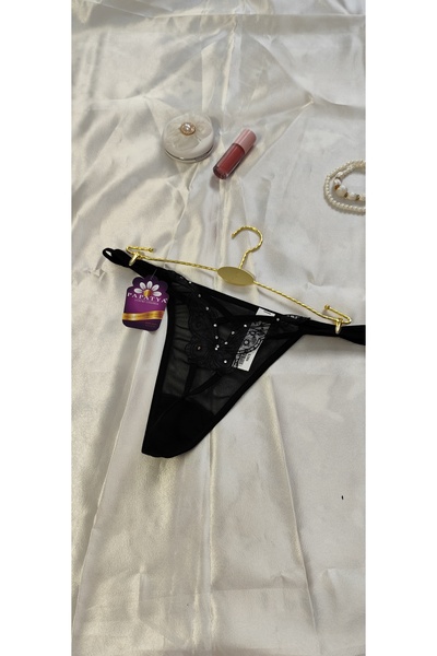 Papatya Kelebek Desenli Taşlı Tül Tanga