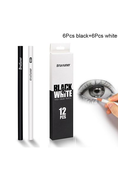 Choice 6 black 6 white 12-2Pcs Black White Color Pencils - Permanent Colored Drawing Pencil Oil-based Woode