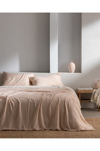 Madame Coco Agnes Single Muslin Yarn Dyed Elastic Duvet Cover Set - Orange