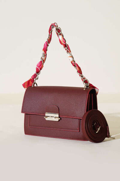 Jagu Women's Hand and Shoulder Bag with Scarf and Burgundy Multi-Compartment ...