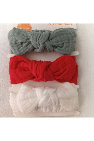 Empria Set Of 3 Elastic Headbands For Girls, With Bow, Babies 3-36 Months, Various Colors