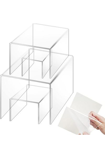 Generic مجموعة من 4 رفوف عرض أكريليك شفافة، حامل منتجات شفاف findTop (3"، 4"، 5"، 6")