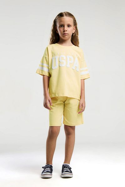 U.S. Polo Assn. Costum Bermudă galben pentru fete premium