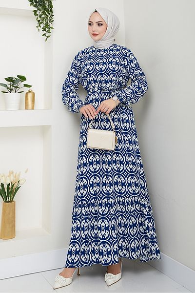 Bestenur Saylen Υφαντό Φόρεμα Βισκόζης 1415 - Indigo