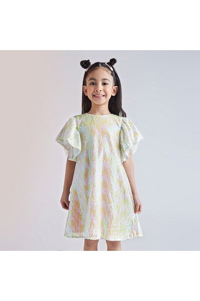 Juniors Sequin Embellished Dress With Flutter Sleeves