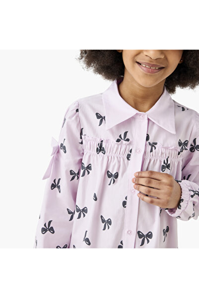 Juniors Bow Detail A-Line Tiered Dress With Button Closure And Bow Detail