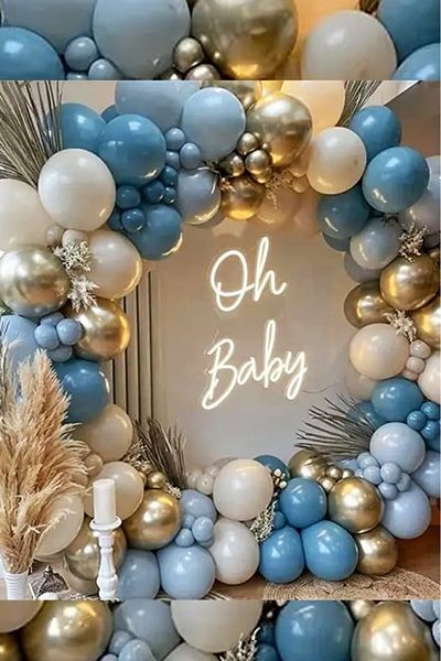 BeySüS Chrome Gold Deep Ocean Storm Blue and Milk Coffee Balloon Chain 60 Pieces