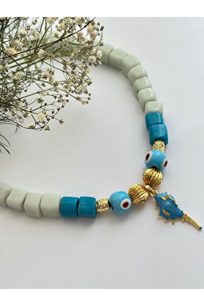 mibrillo Handmade Basement Beads Sea Shell Detailed Glass Beads Necklace