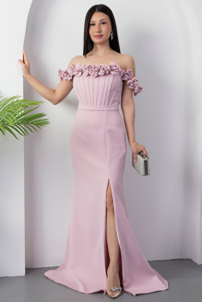 PULLIMM Φόρεμα με λαιμόκοψη με λεπτομέρεια τριαντάφυλλο ECR5410