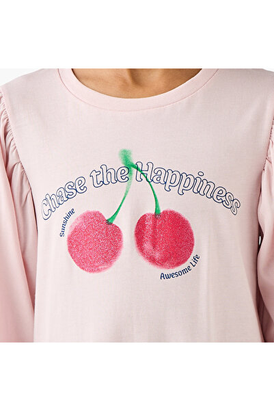 Juniors Graphic Print A-Line Dress With Long Sleeves And Flounce Hem