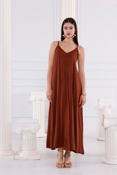 Pulli Collection Μάξι φόρεμα από βισκόζη απλό Bitter Brown