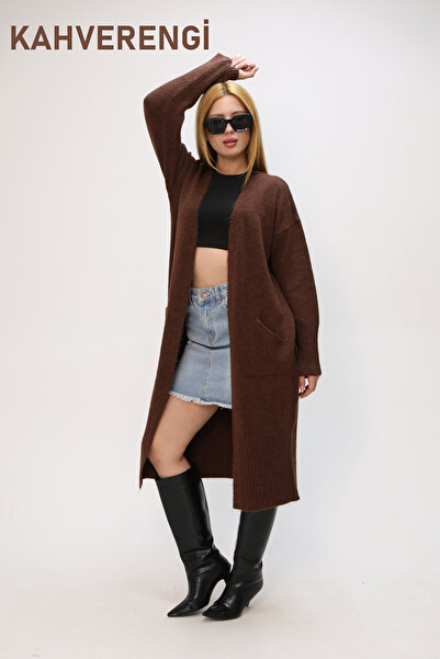 ALCHON U Yaka Uzun Kollu Midi Boy Yumuşak Dokulu Cepli Sade Basic Düz Kışlık ...