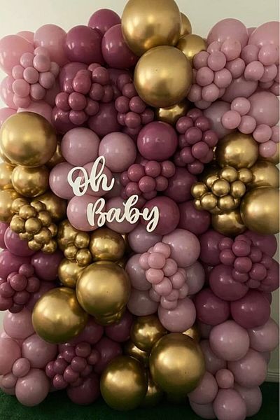 BeySüS Chrome Bronze Wild Strawberry Powder Pink and White Balloon 60 Pcs Chains and Pump