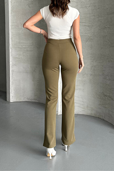 macharel jeans Women's Green High Waist Flared Palazzo Trousers