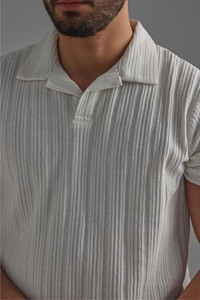 Tarz Cool Men's White Embroidered Polo Neck T-Shirt