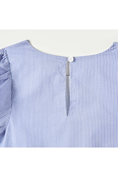 Juniors Striped A-Line Dress With 3/4 Sleeves And Round Neck