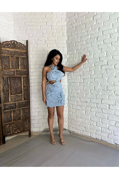 moneta boutique Rochie de damă cu design special, tricotaje cu aplicații florale