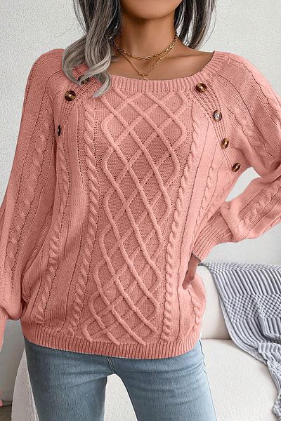 citystyle Women's Boat Neck Hair Knitted Patterned Button Detailed Powder Knitwear Sweater