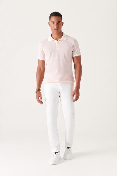 Avva Men's White Flexible Chino Canvas Trousers with Side Pockets E 003008