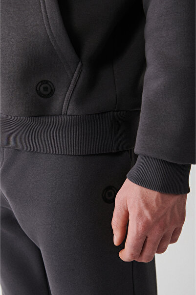 Avva Erkek Antrasit Kapüşonlu 3 İplik Şardonlu Pamuklu Sweatshirt E001018