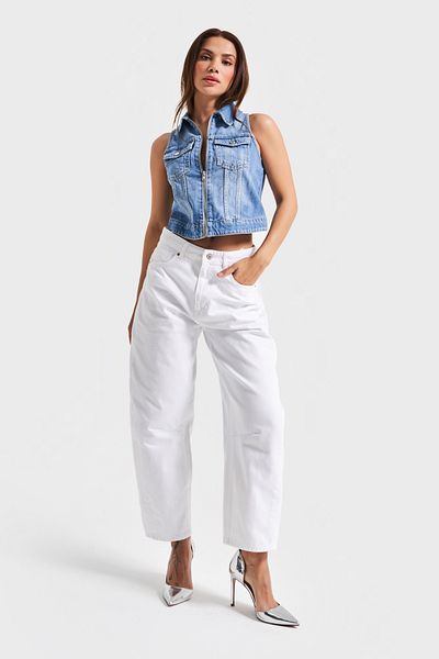 its basic Γυναικείο λευκό χρώμα 5s5-2 Moxie Low Fit Loose Cut 100% βαμβακερό τζιν τζιν στη μέση
