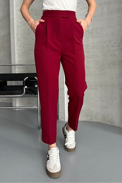 macharel jeans Burgundy Women's Trousers - Tight Legs, Pleated Velcro Closure, Seasonal Fabric