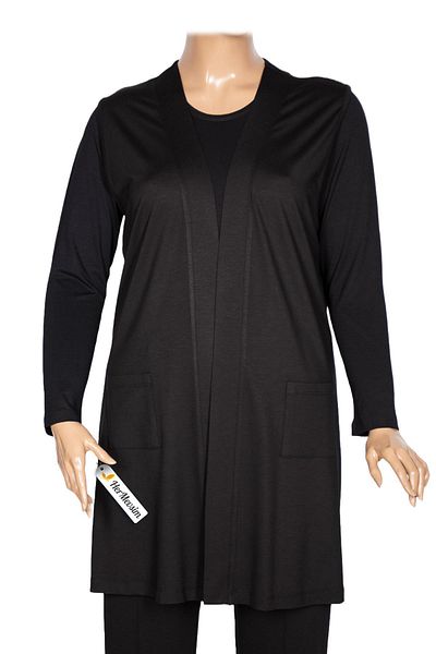 Hermevsim Hesna Women's Arzum Large Size Pocketed Flexible Combed Cotton Black Vest