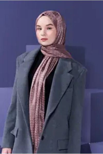Modakaşmir Mini Goose Feet Pattern Dusty Brown Natural Jacquard Shawl