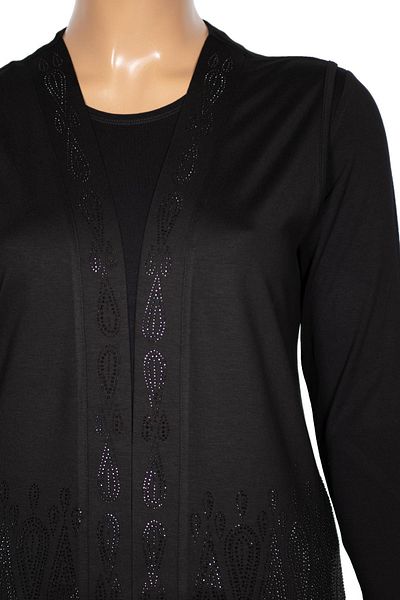Hermevsim Hesna Women's Seren Large Size Stone Detailed Combed Cotton Black Vest