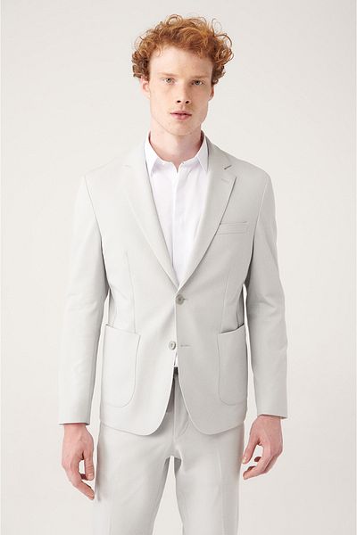 Avva Graue ungefütterte Bi-Stretch-Jacke mit doppeltem Schlitz für Herren A31y4004