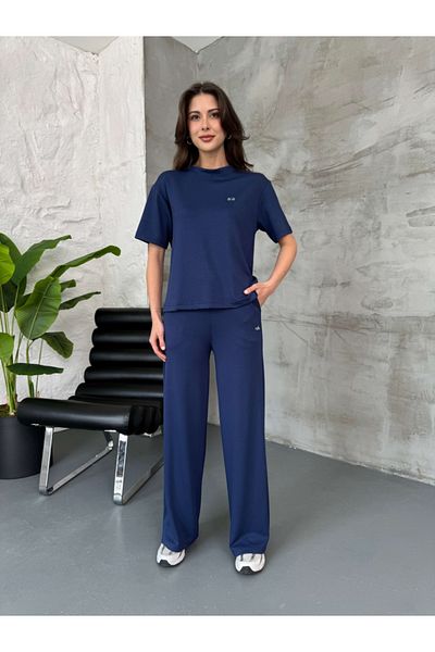 Elif Özbey Butik Navy Blue Print Detailed Short Sleeve Set