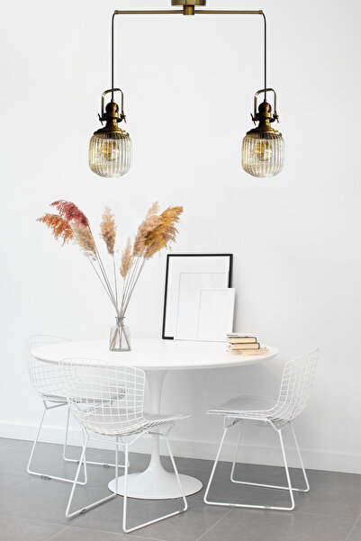 Bamyum İkili Mopa Cam Bal Rengi Metal Çubuk Avize Eskitme Başlık Retro Sarkıt Lamba Salon Aydınlatma